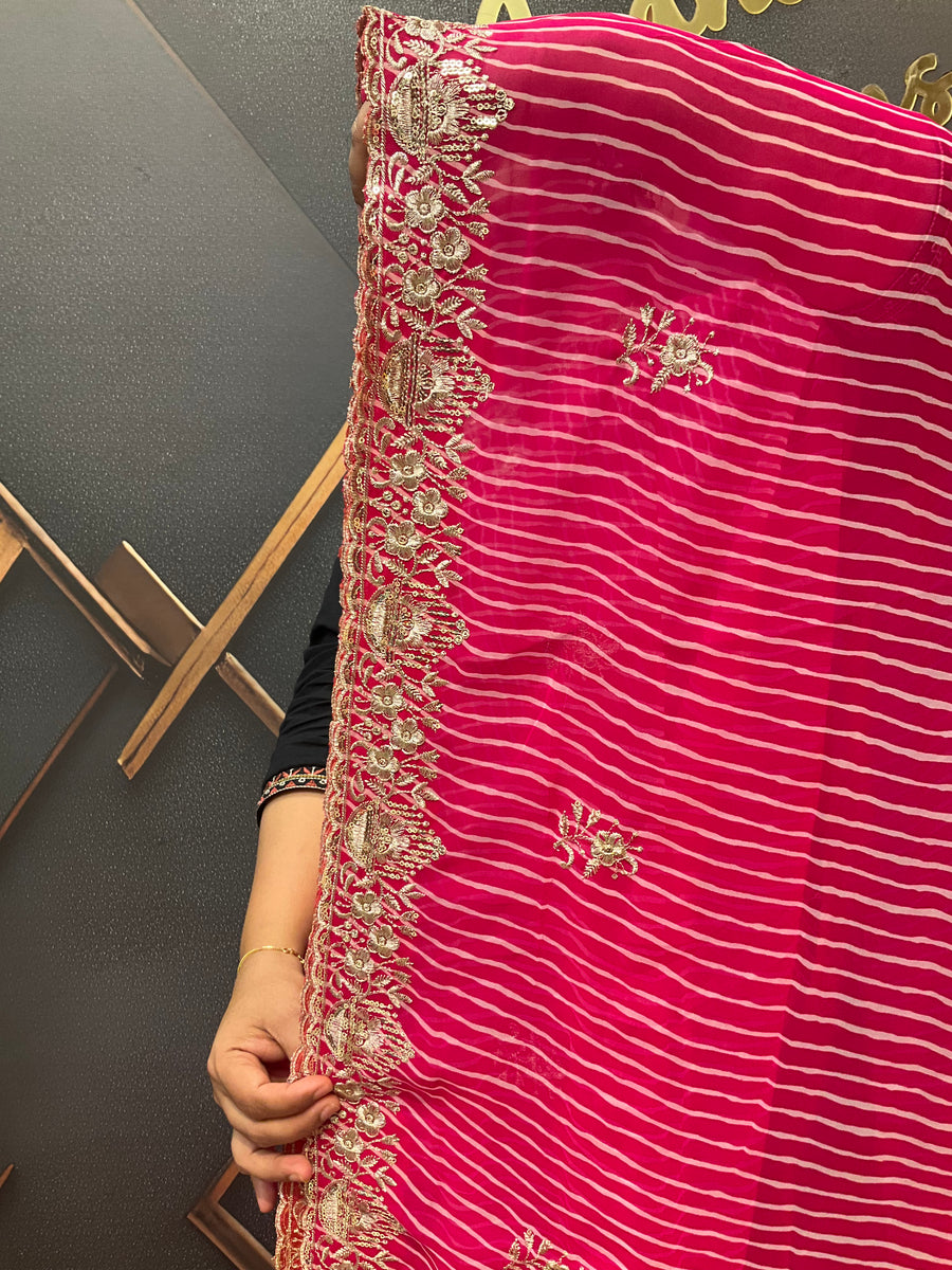 Pink Leheriya Georgette Fancy saree