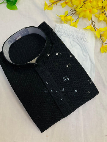 Boys Black Sequence Kurta Set - Premium Embroidered Ethnic Wear