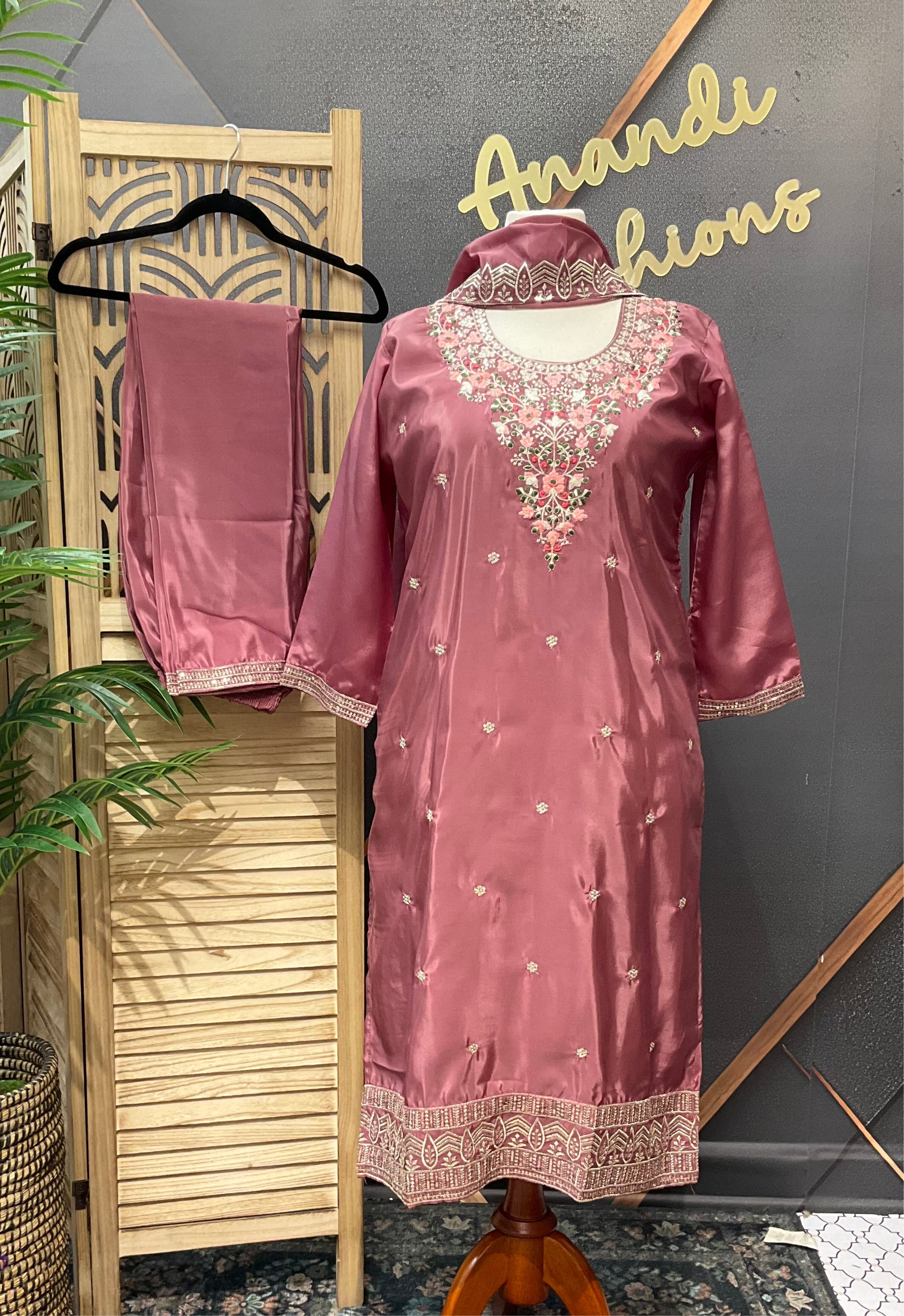Plus Size Party Wear - Onion Pink Color Kurti set