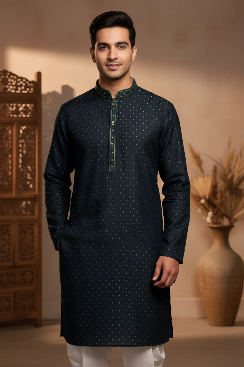 Navy Blue Party Wear Mens Wear kurta set