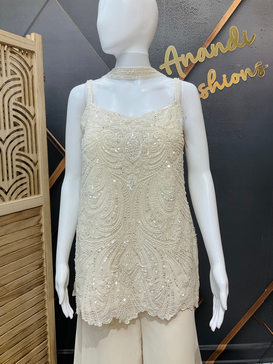 Party Wear White Palazzo set
