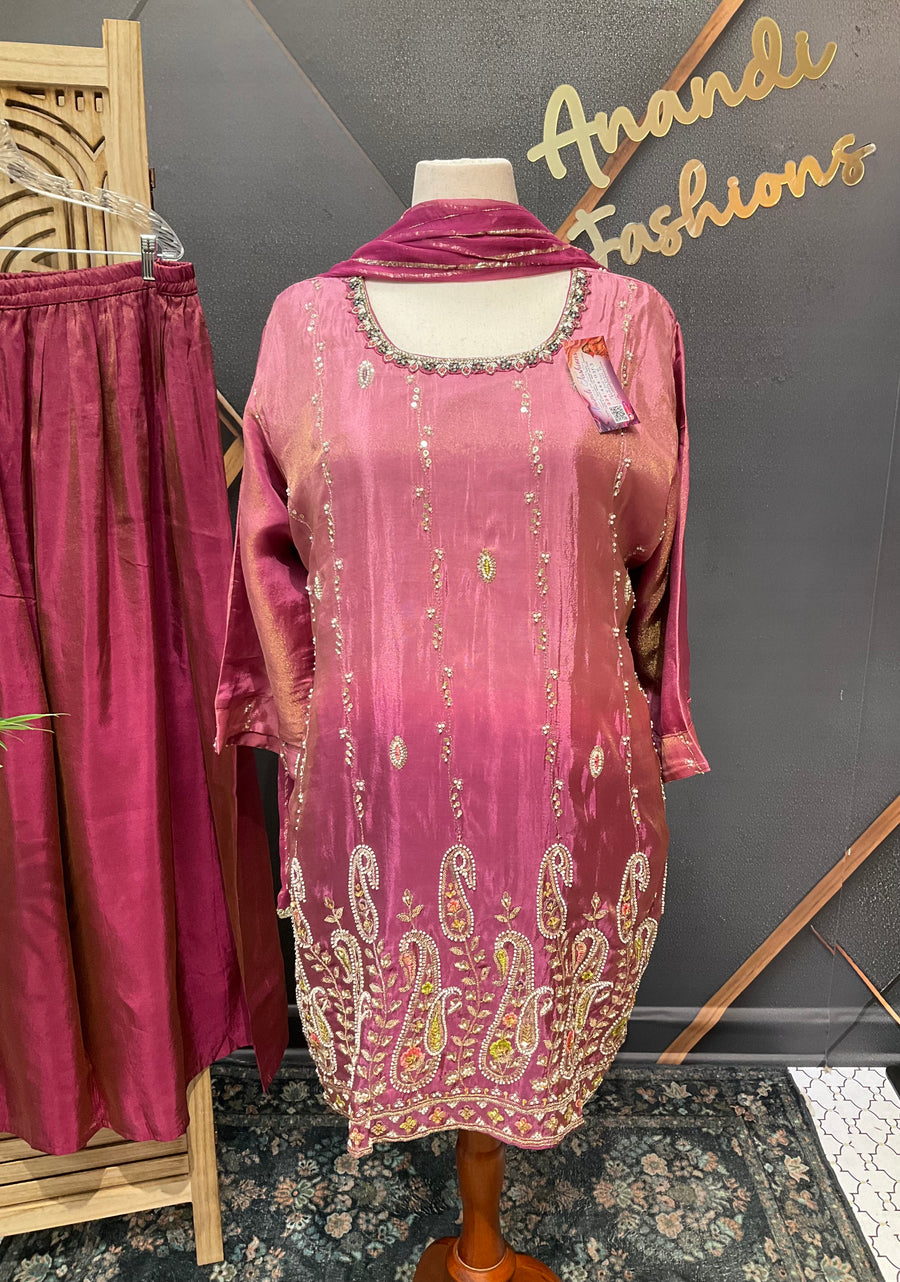 Pink Plus size Party Wear Palazzo set