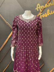 Wine Georgette Anarkali Model Party Wear Kurti set