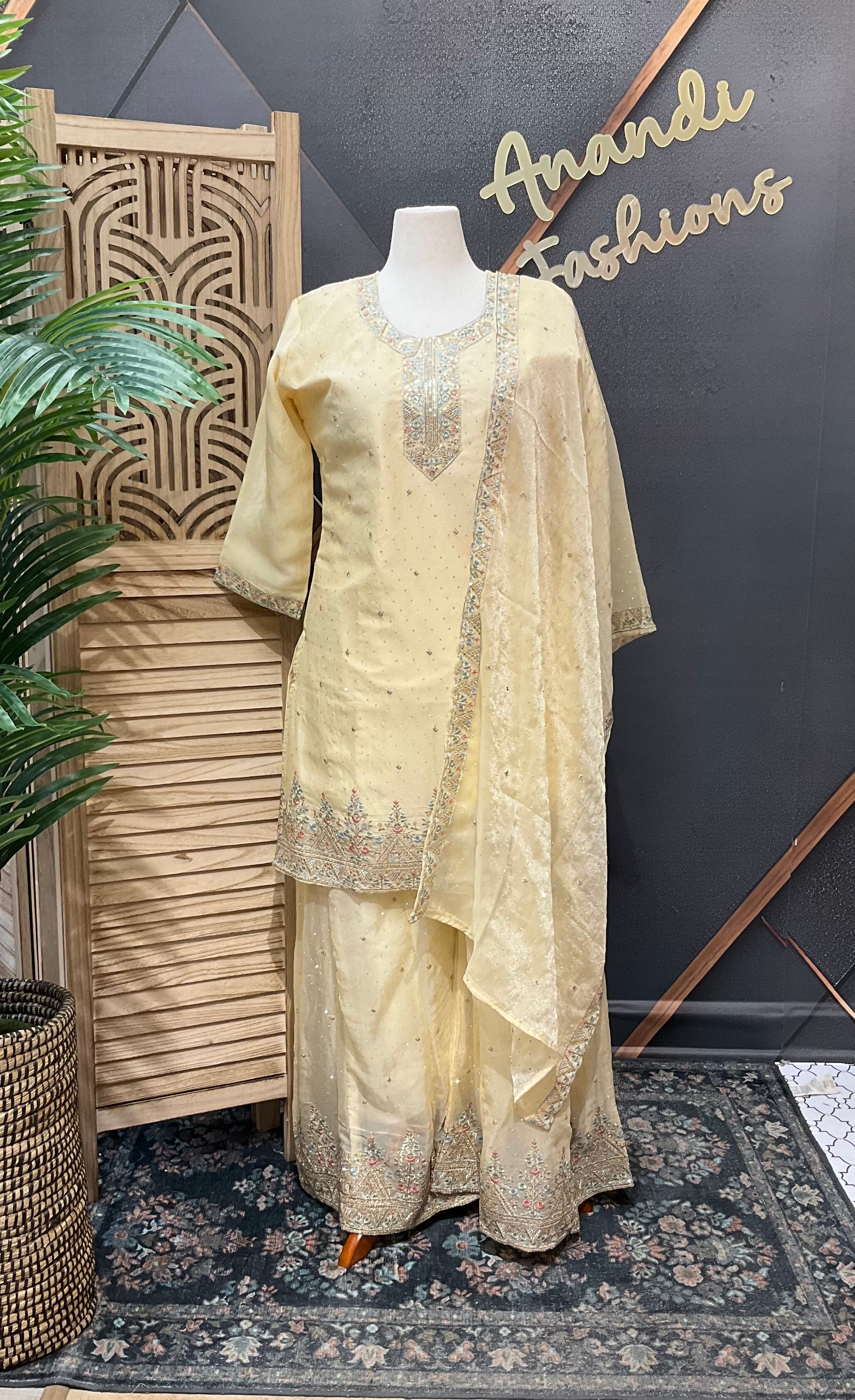 Size 44/Indian XXL - Party Wear Tissue Palazzo/Sharara set