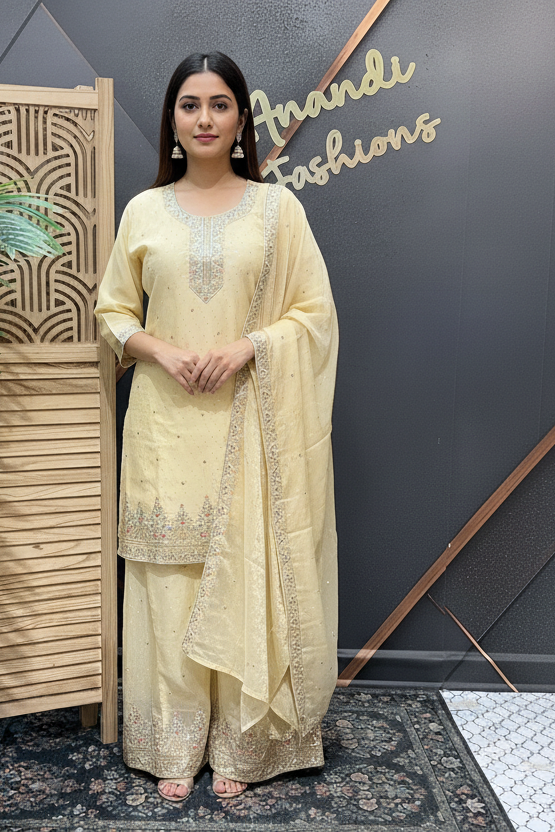 Women's Tissue Palazzo Embroidered Sharara Set