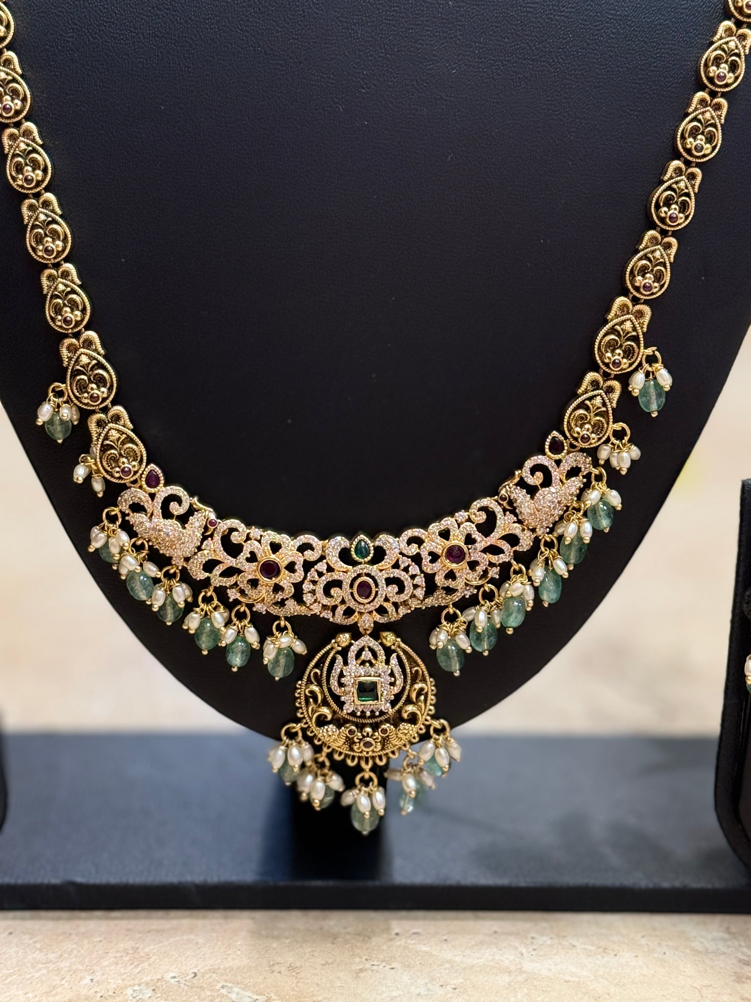 Antique Finish - CZ Work Long Haram/Necklace set