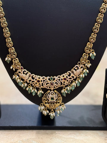 Antique Finish - CZ Work Long Haram/Necklace set