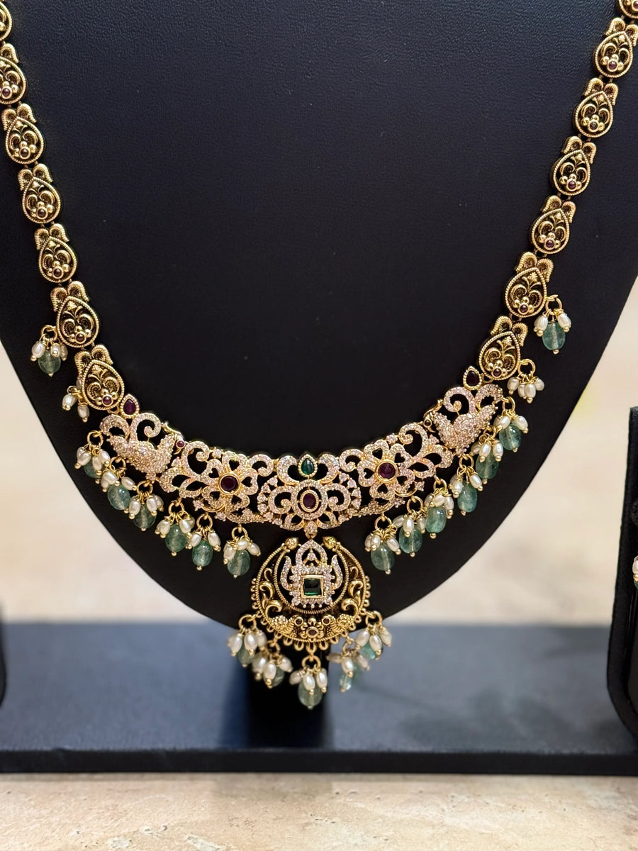 Antique Finish - CZ Work Long Haram/Necklace set