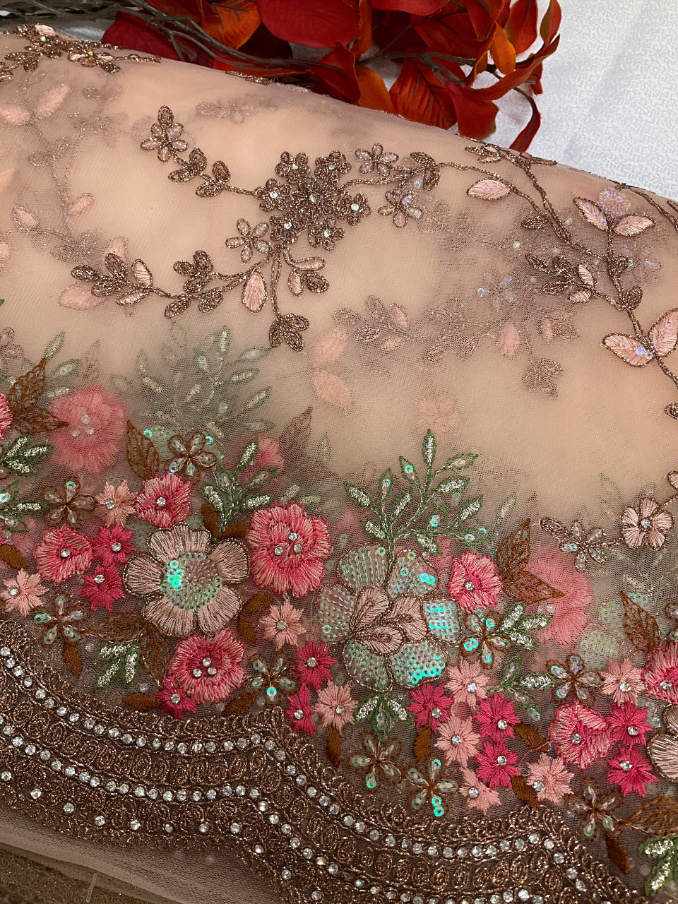 embroidery party wear saree - Net heavy embroidery saree image 3