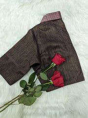 Tussar Silk Saree with Stitched Blouse Size 38 - Onion Pink & Brown Fancy