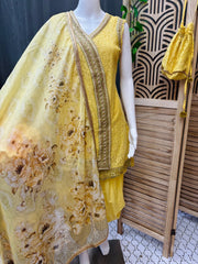 Yellow Color - Dhoti Style Kurti set with floral print dupatta