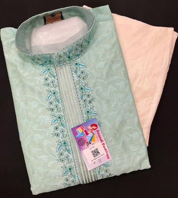 Mens kurta - Mint Green With Beautiful Embroidery
