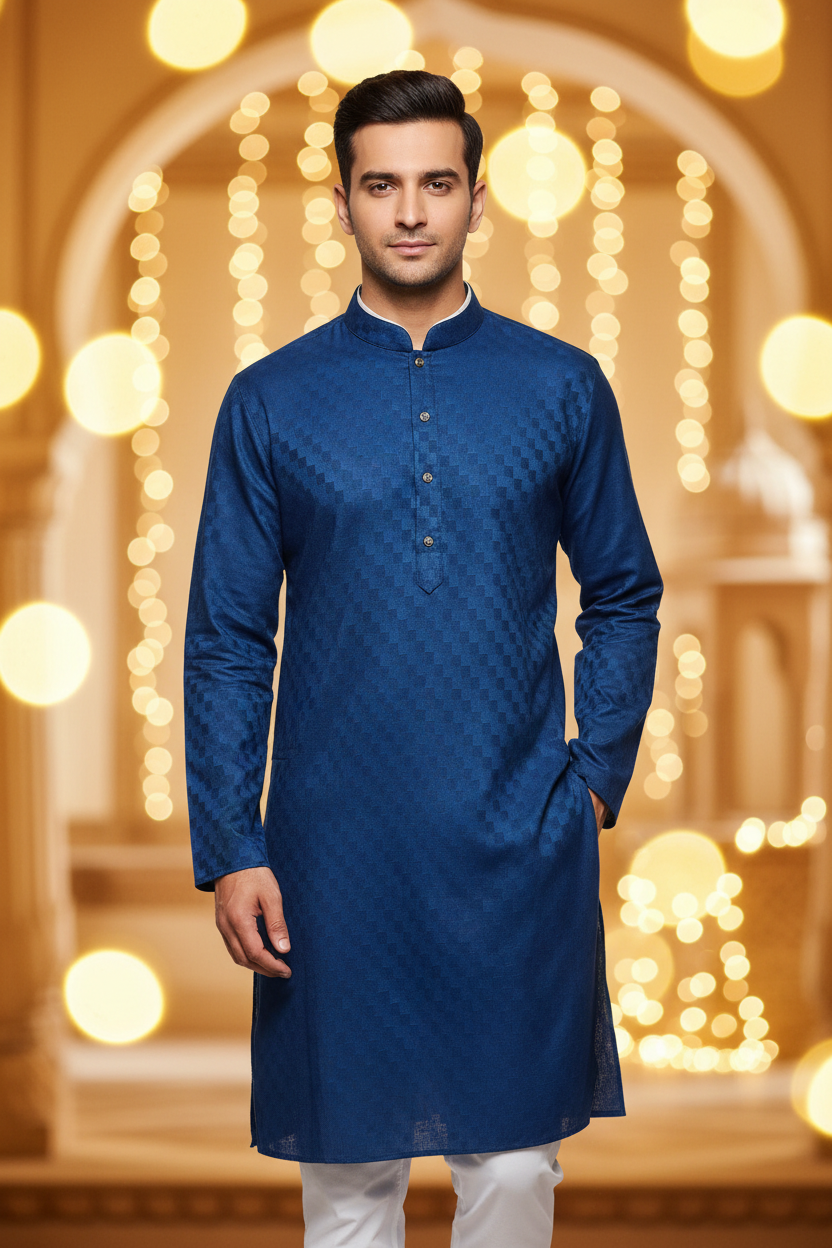 Blue Checks Mens kurta set