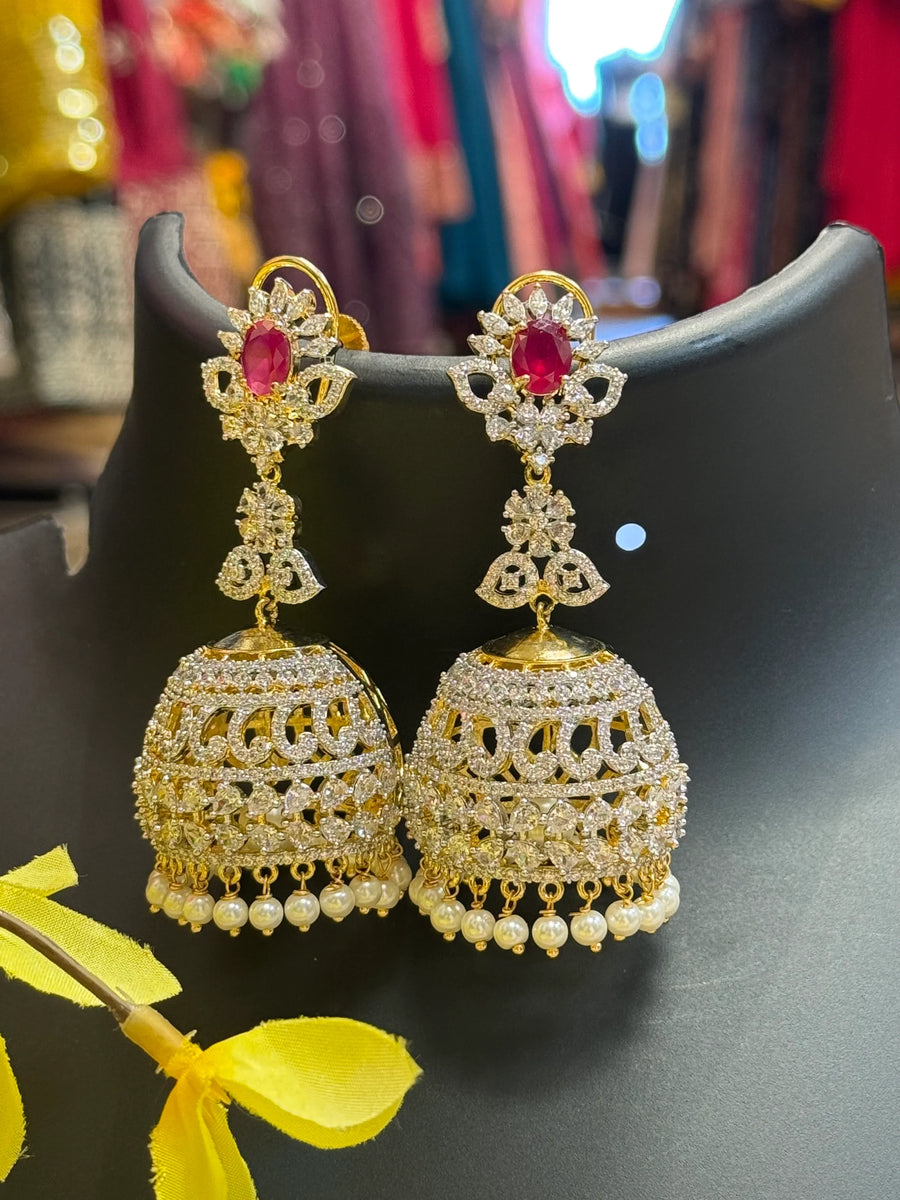 Party Wear - Long CZ Jhumkas/Earrings- BiG Size