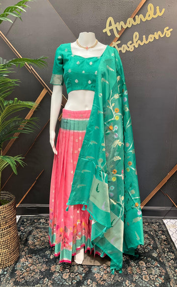Teenage Girls Zari Kota Half Saree - Traditional Lehenga