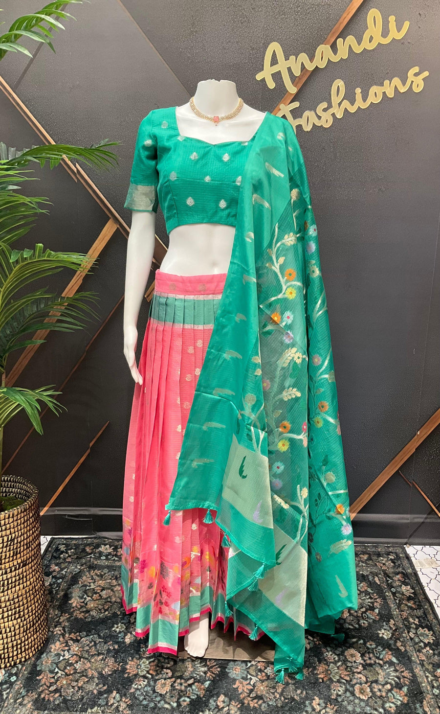 Teenage Girls Zari Kota Half Saree - Traditional Lehenga