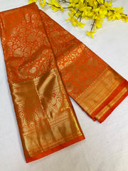 Orange Semi silk Kanjeevaram Saree