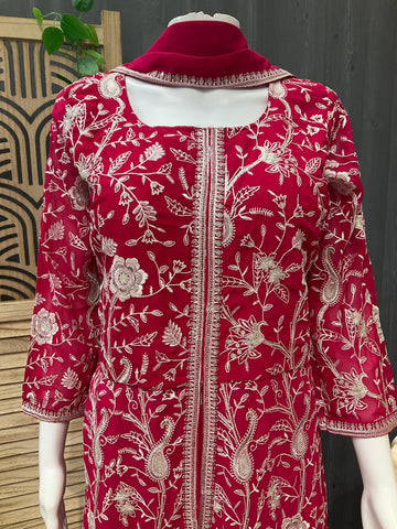 Pink Georgette Party Wear Sharara Set - Heavy Embroidery Work