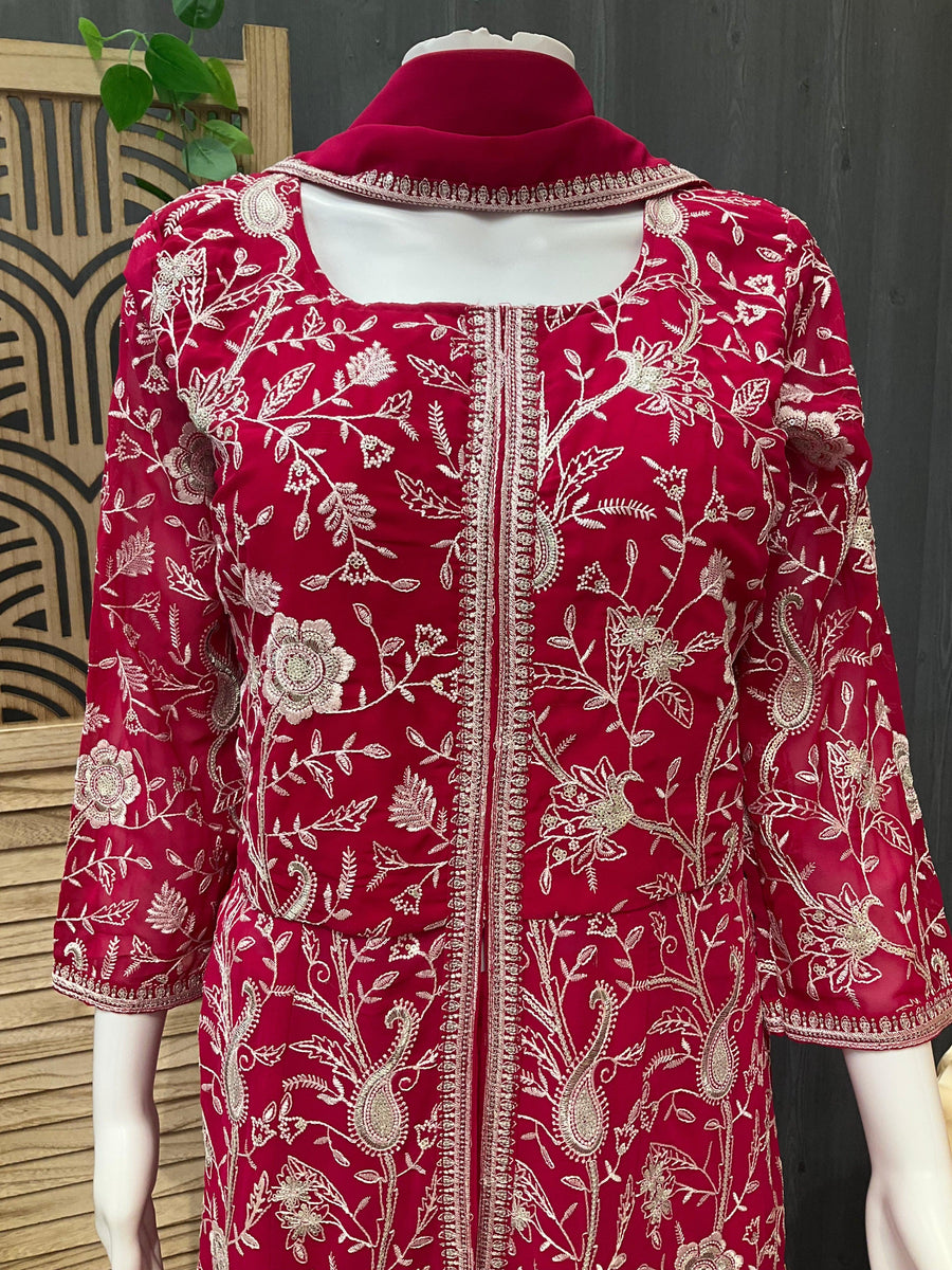Pink Georgette Party Wear Sharara Set - Heavy Embroidery Work