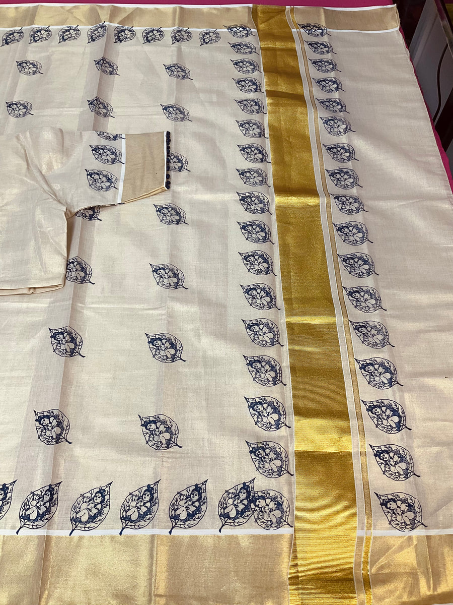Krishna Print Kerala saree with Blouse
