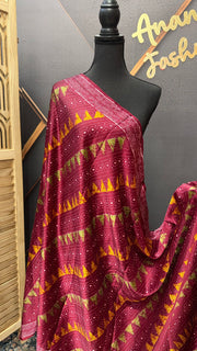 Wine color Crape Silk Dupatta