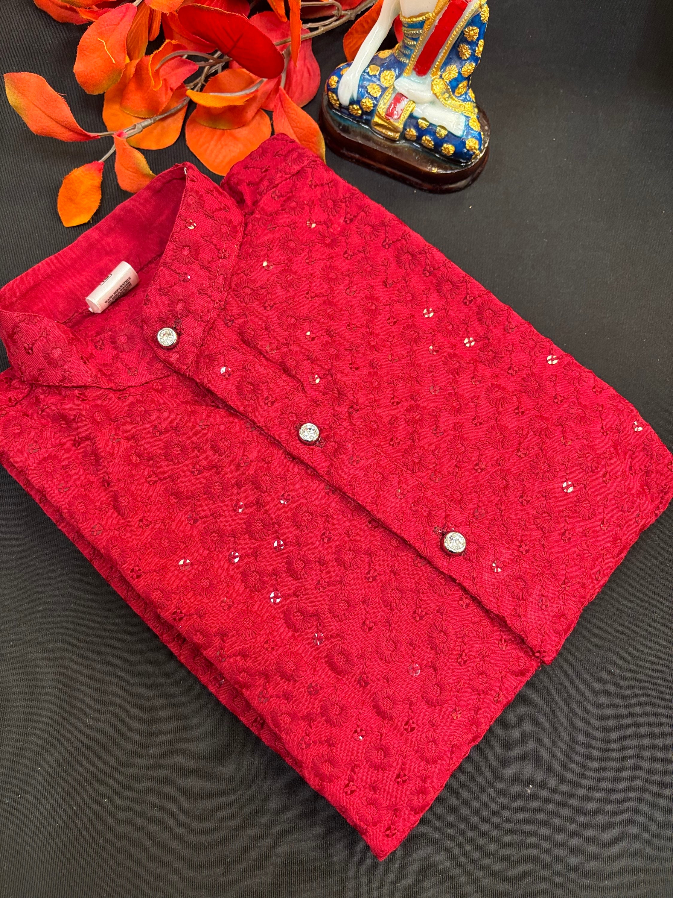 Rayon Material -Boys Chikankari Kurta set - Size 4 to 12 image 3