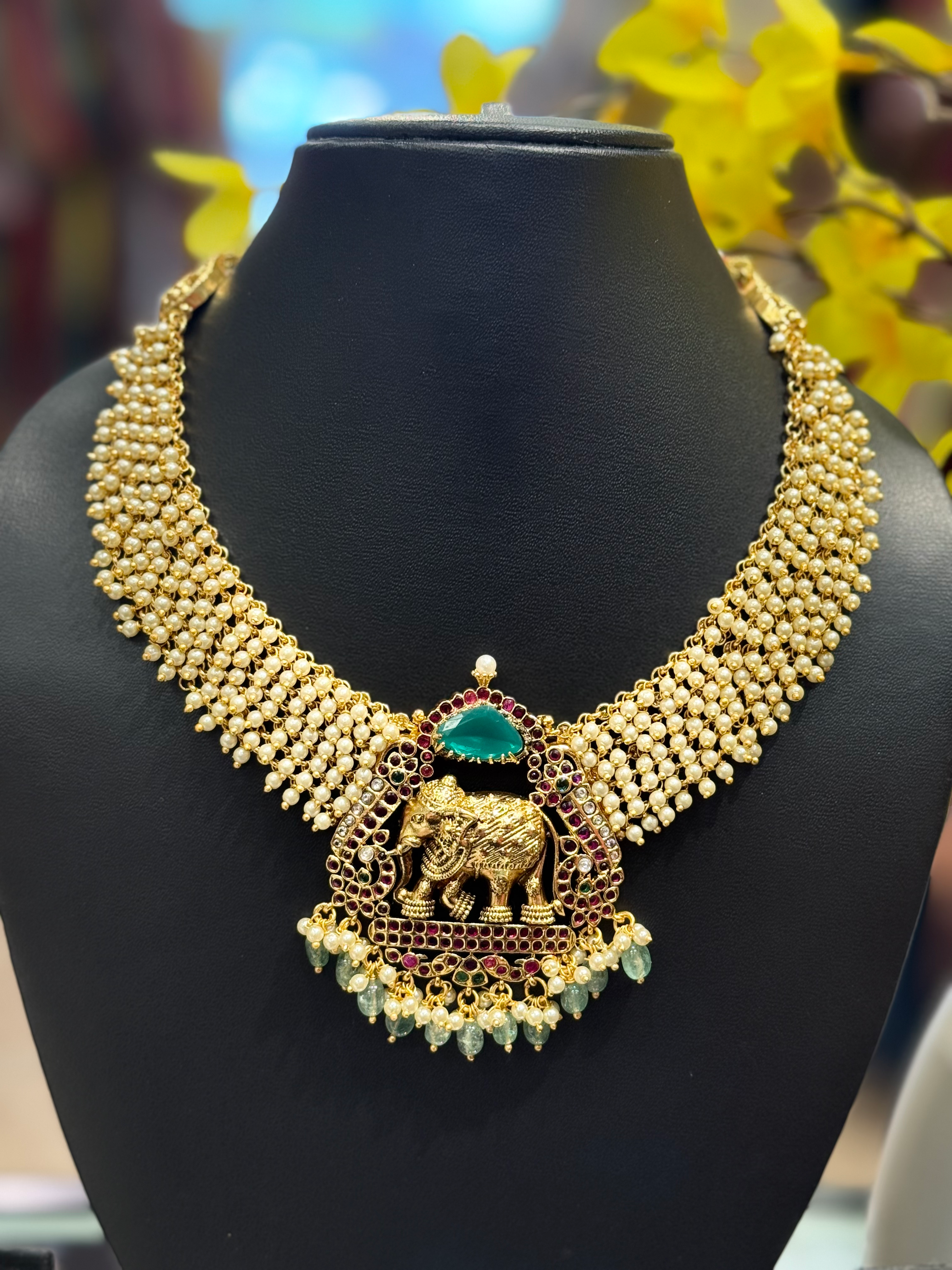 Heavy Guttapusalu Necklace set with Elephant Design  image 2