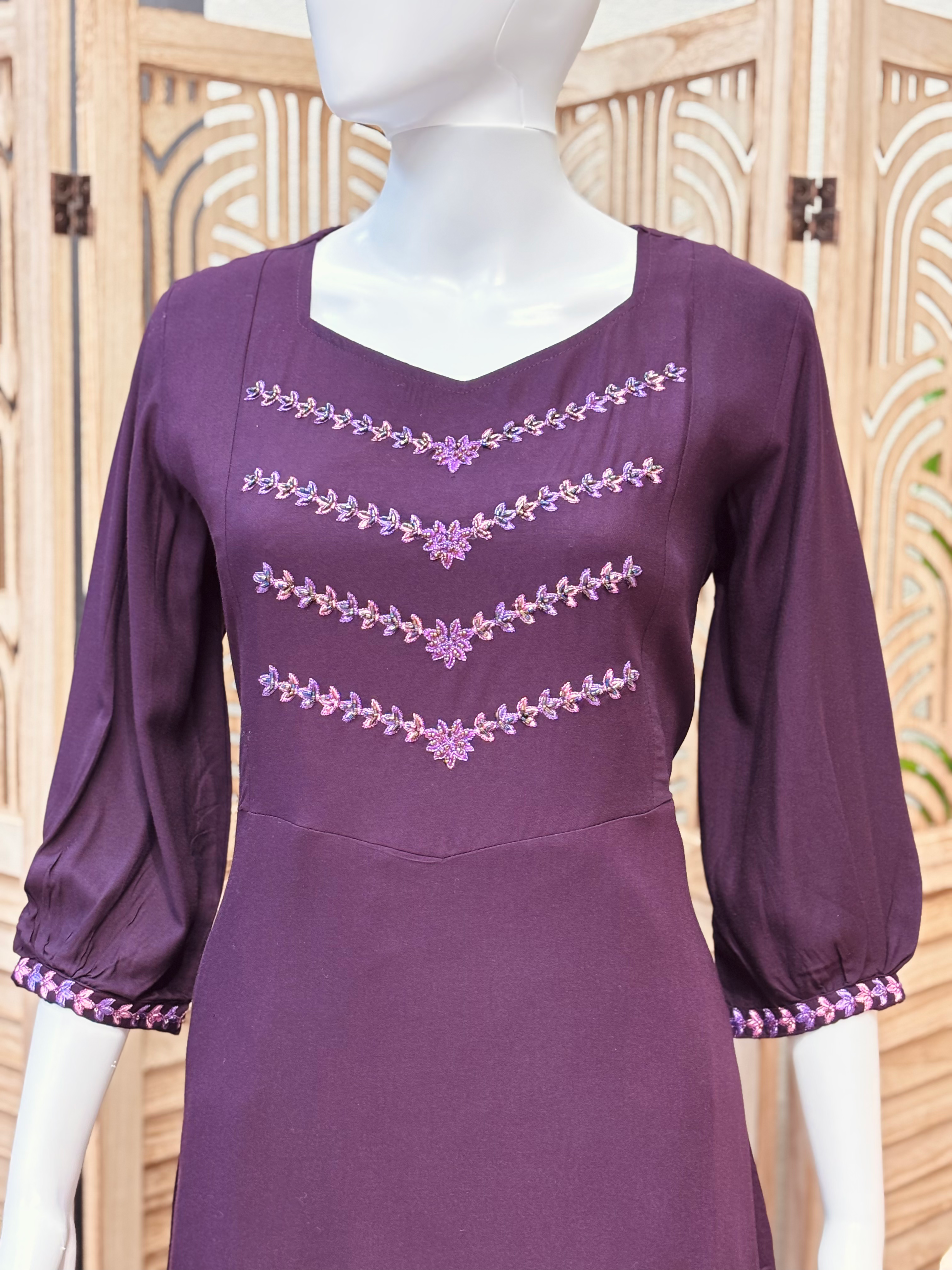 Size 38/US XS-Purple Color Cotton Gown/Kurti with embroidery  image 1