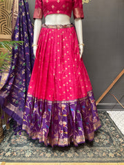 Pink & Purple Silk Kota Half Saree set
