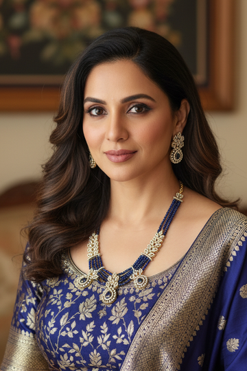 Navy Blue - Onyx Beads Necklace set with CZ Stones