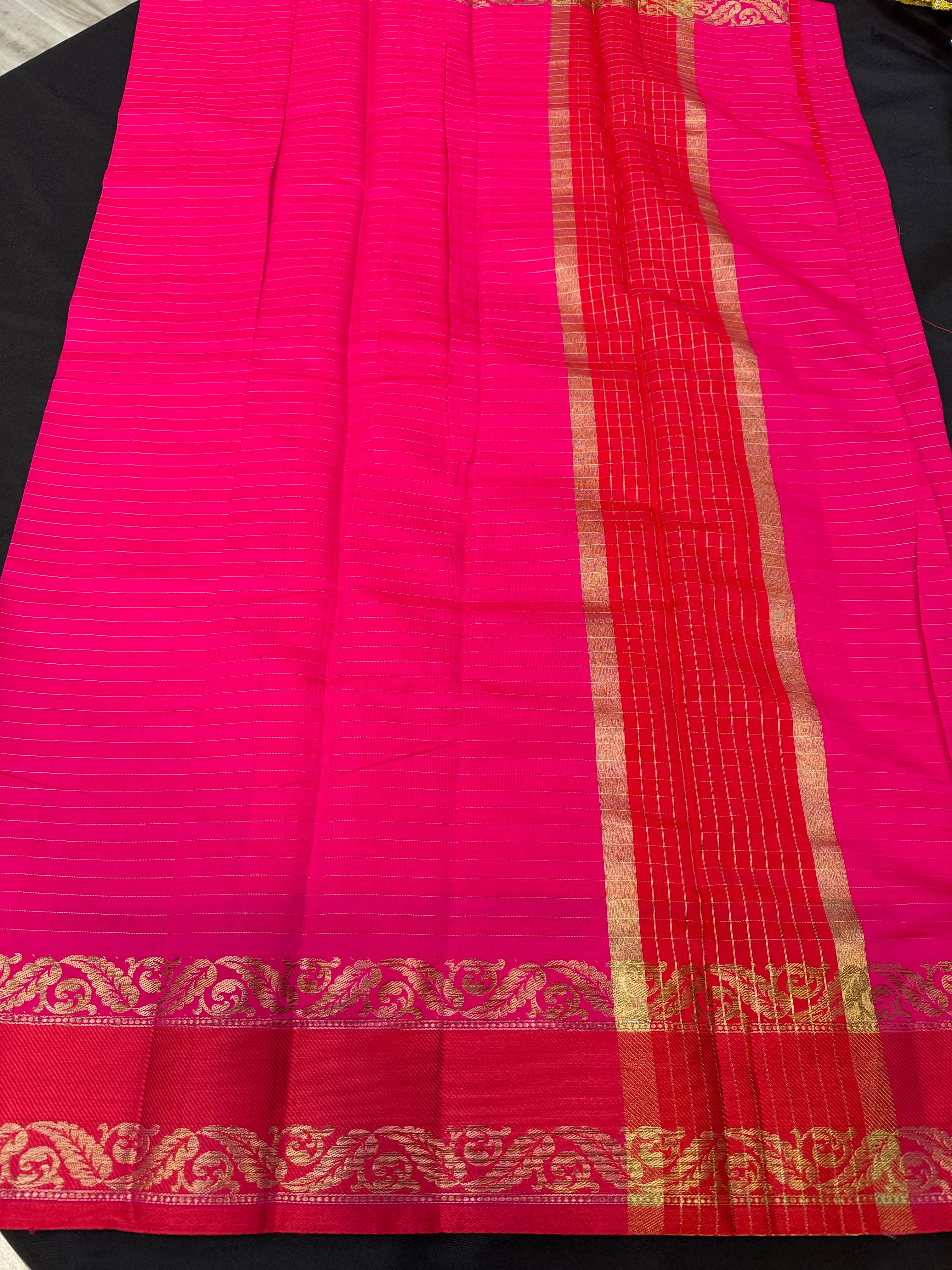Hot Pink- Silk saree with Red Border