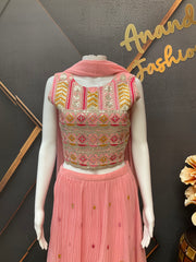Teenage Girls Pink Georgette Lehenga Set