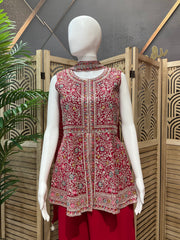 Teenage Girls Red Embroidered Sharara Set