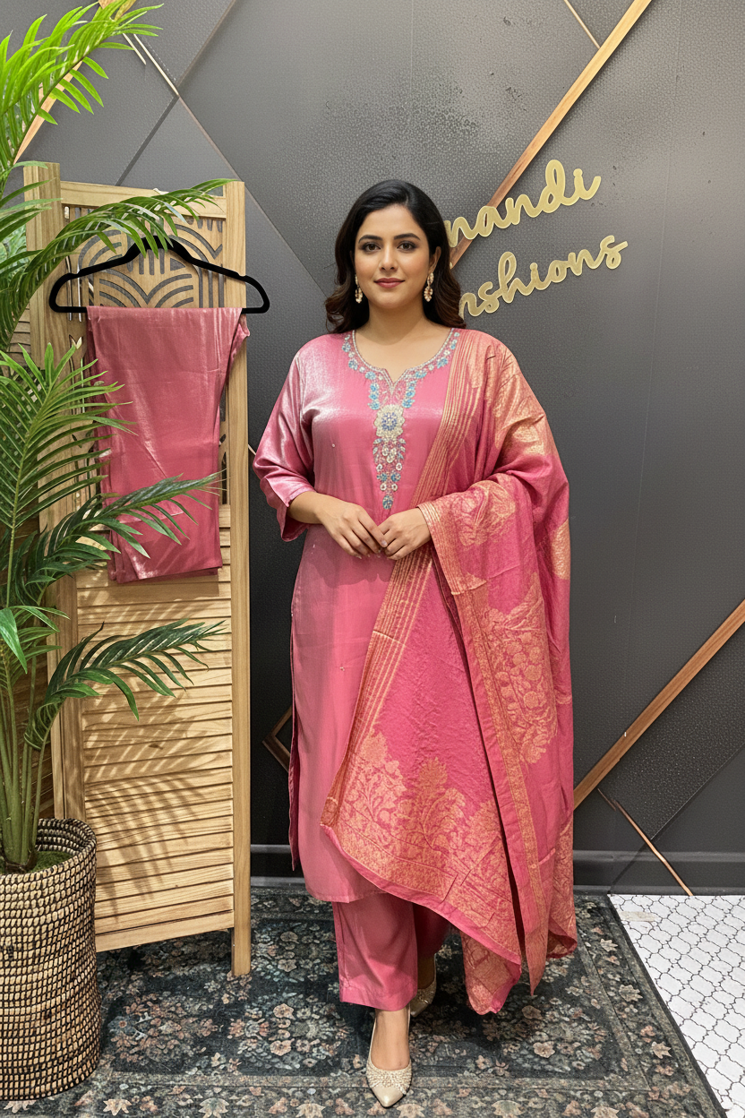 Plus Size - Shimmery Tissue Party Wear Kurti sets