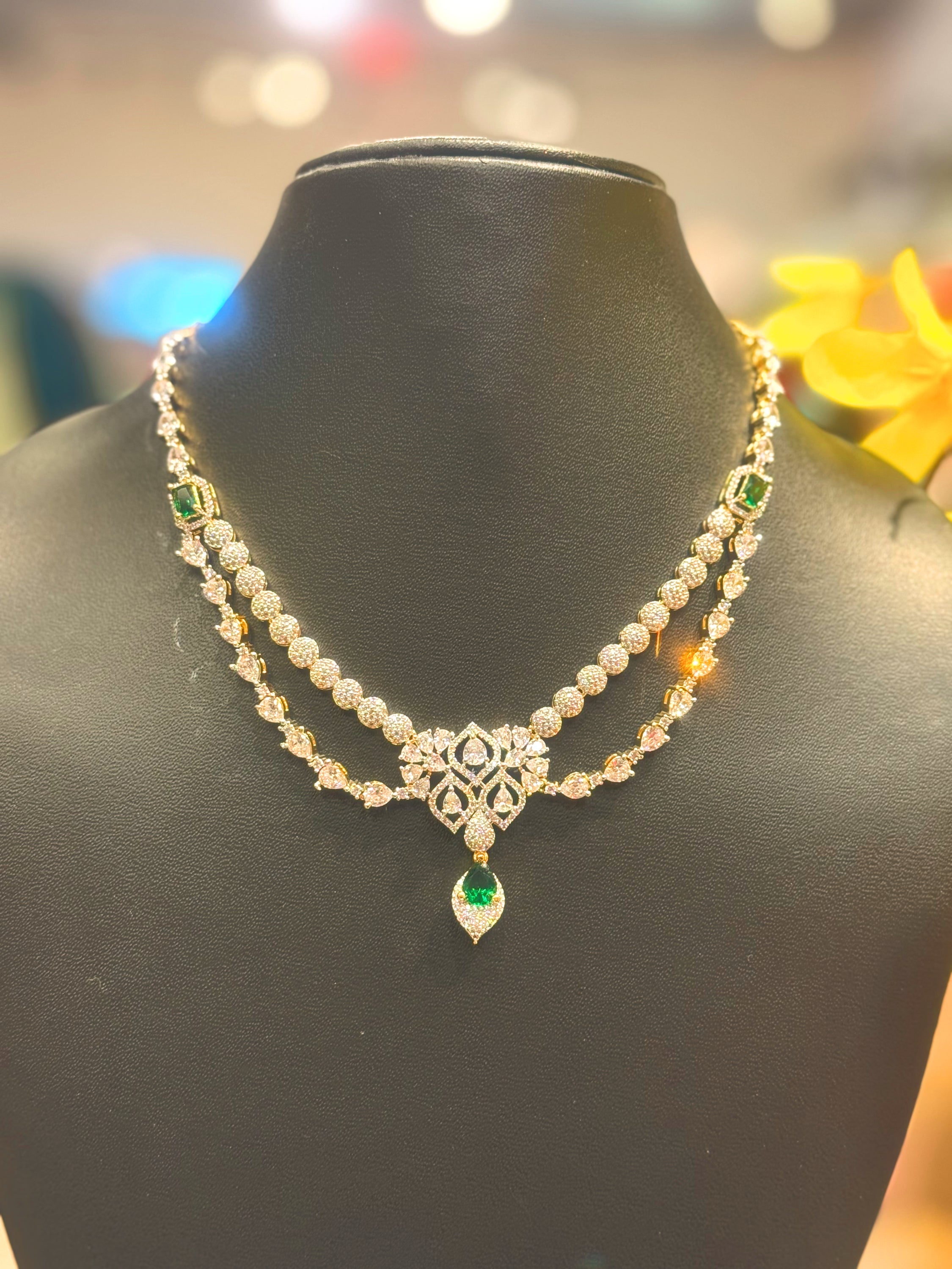 Double Line CZ Party Wear Necklace set image 3