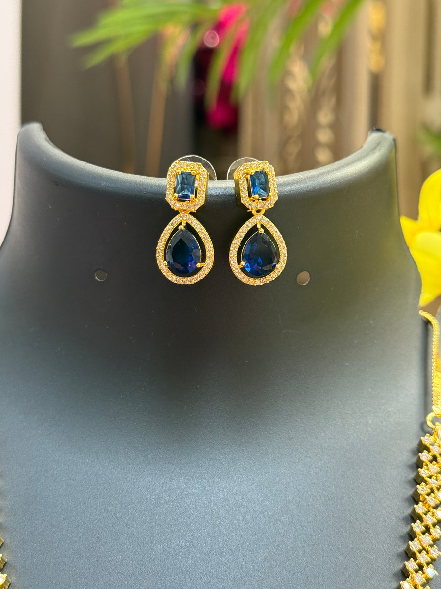 Micro Gold Polish - CZ Necklace set with Blue Pendant