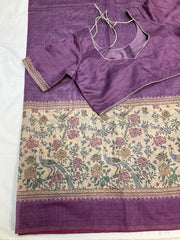Light purple Cotton Silk saree with digital print-Stitched blouse