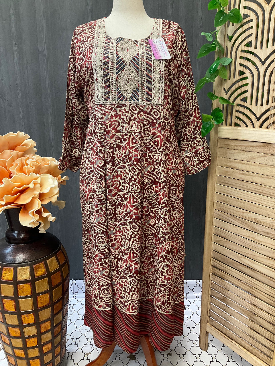 Plus Size -Ajrakh print Anarkali long kurti image 0