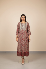 Plus Size Ajrakh Print Anarkali Long Kurti