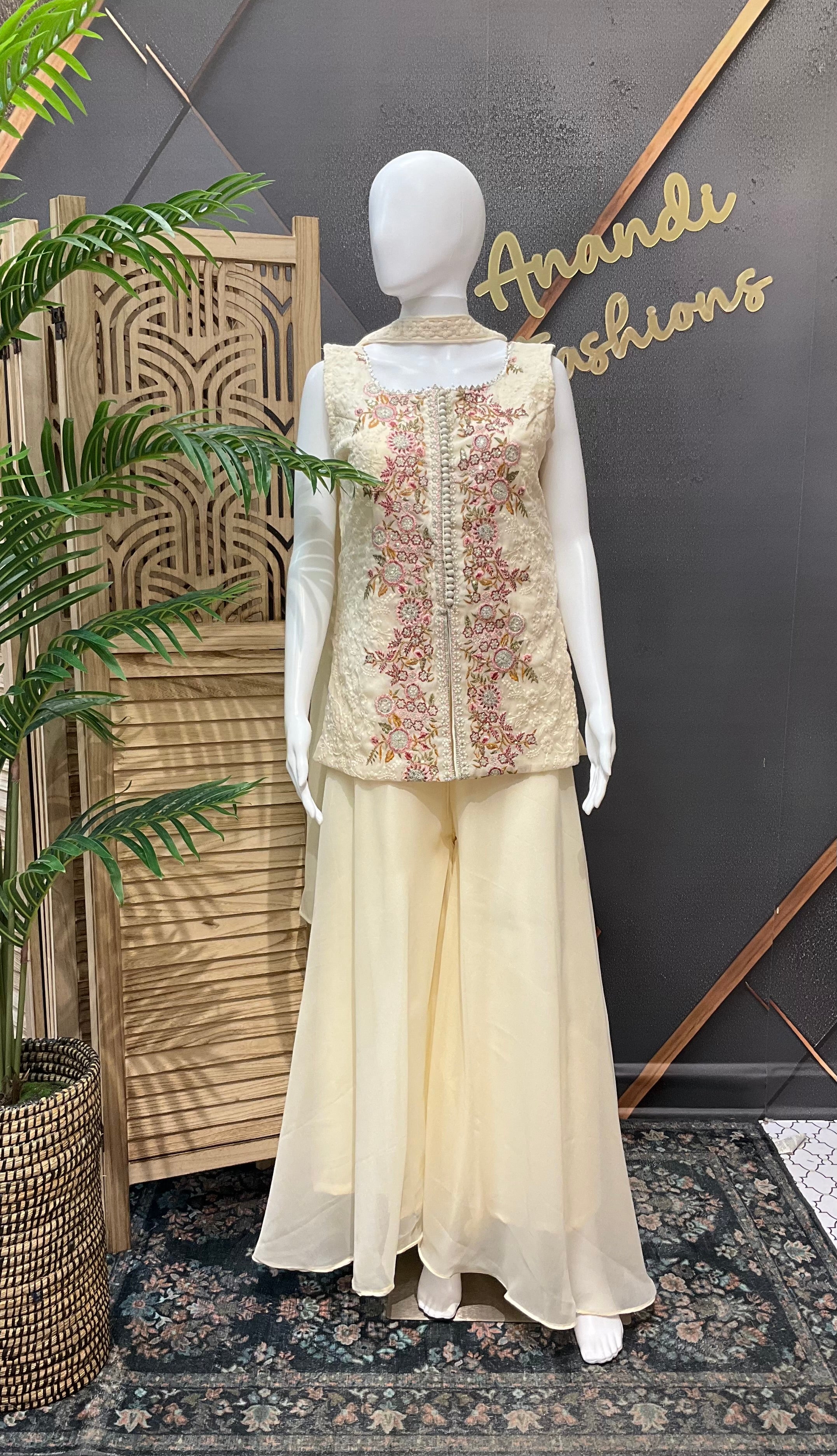 Size 38-Half White Sharara suit