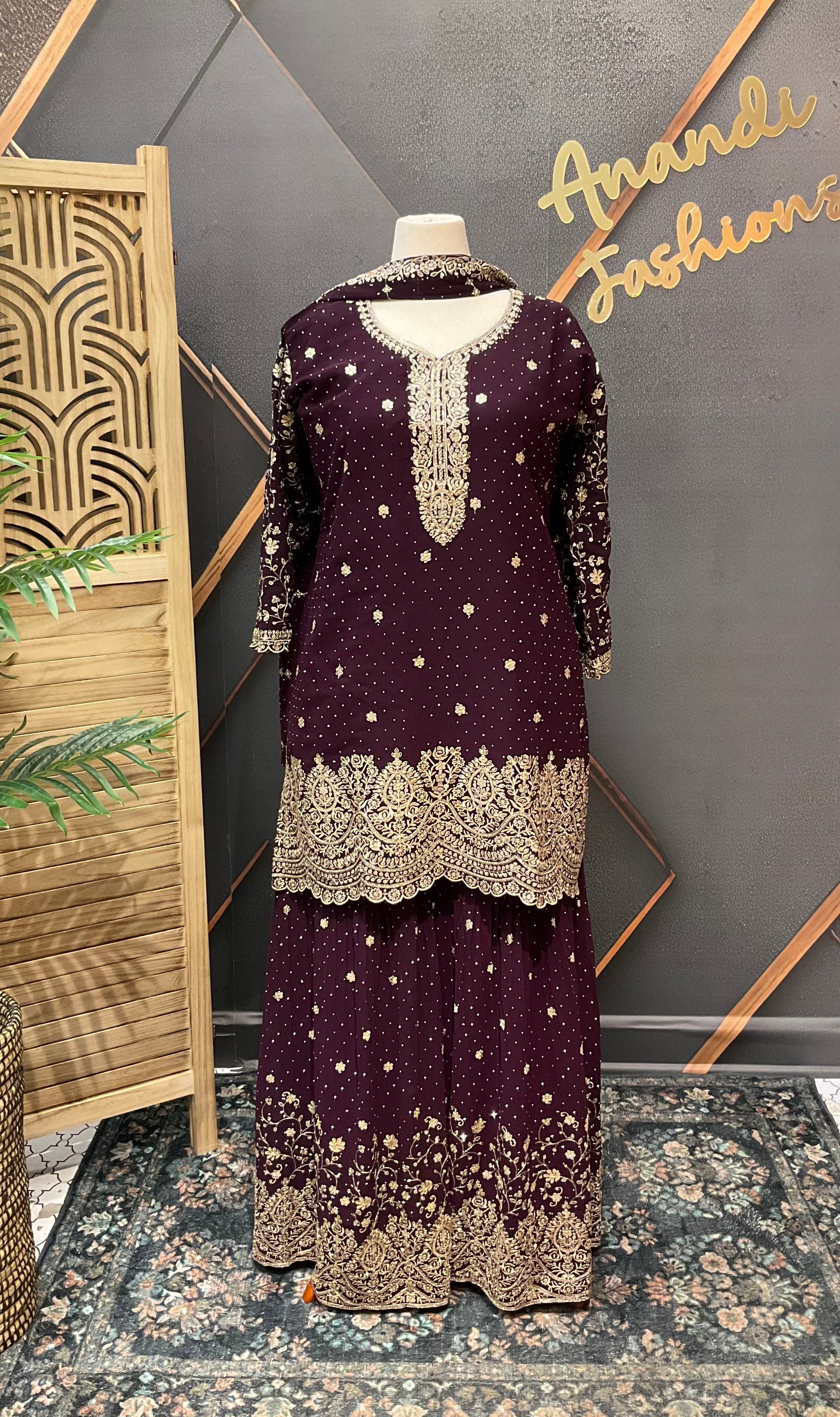 Plus Size Wine color Party Wear Sharara set