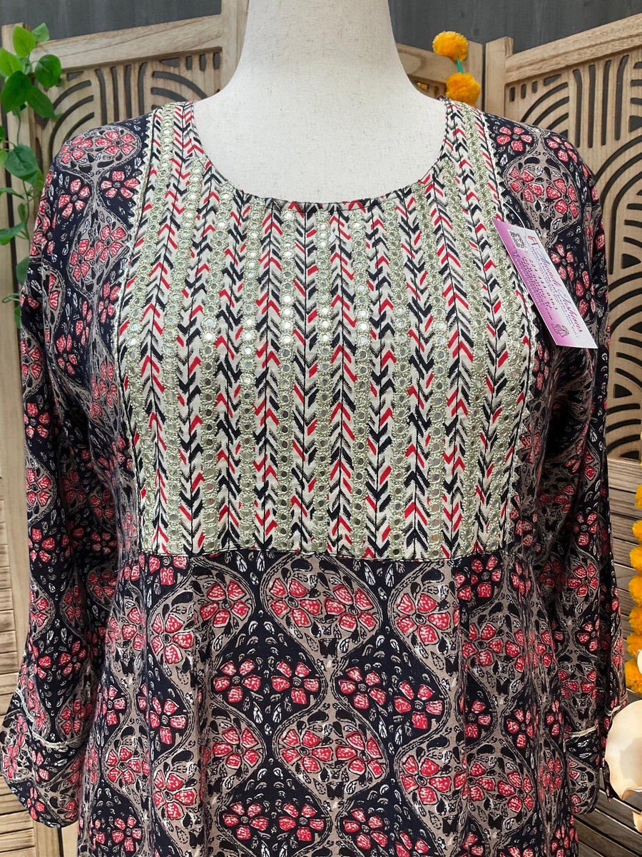 Plus Size Rayon Navy Blue Anarkali Kurti