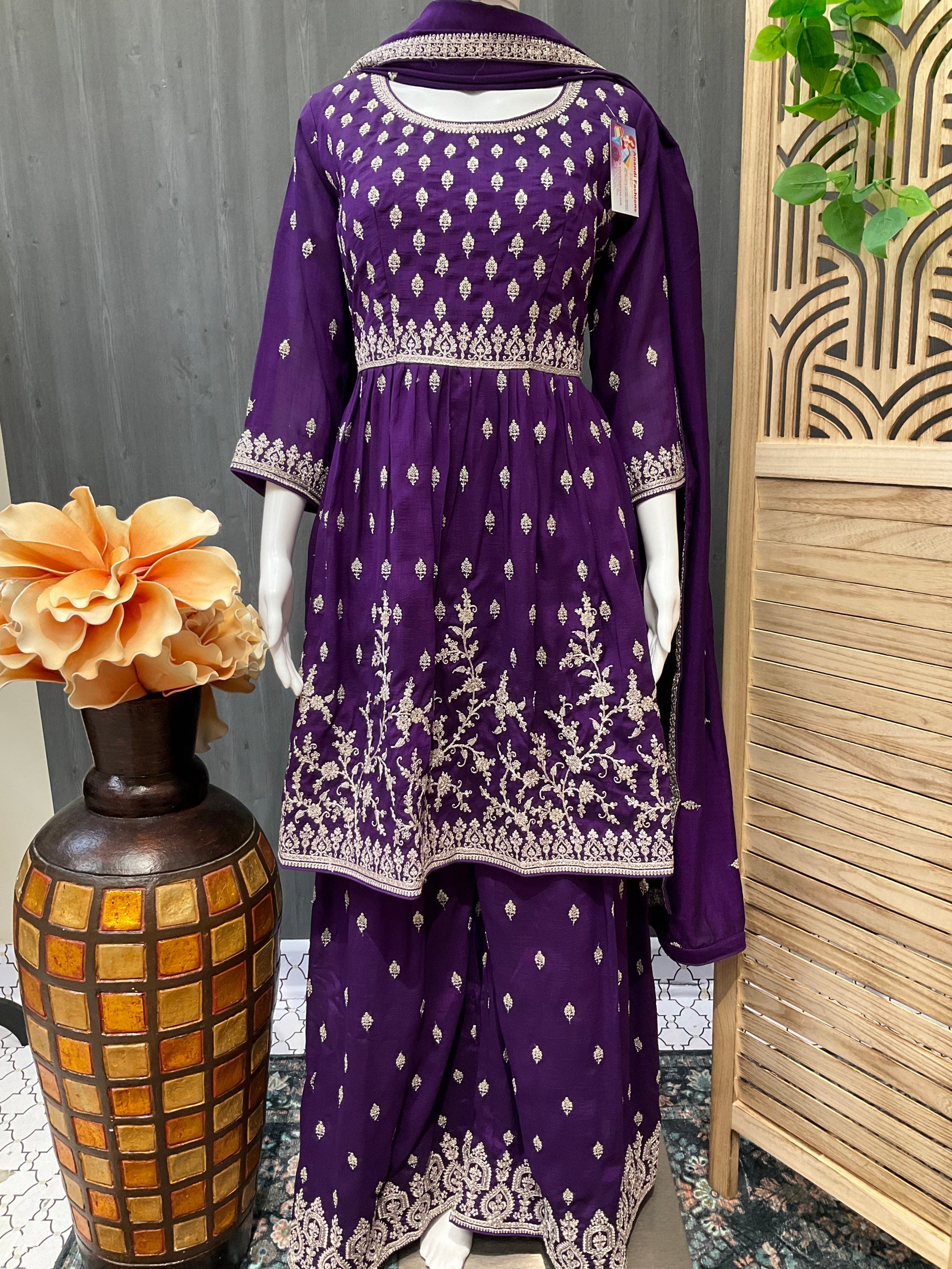 Purple Designer Sharara Suit- Size 42/US M image 1
