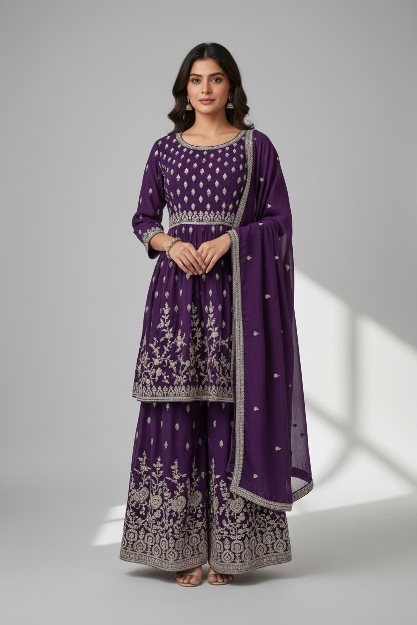 Purple Designer Sharara Suit- Size 42/US M