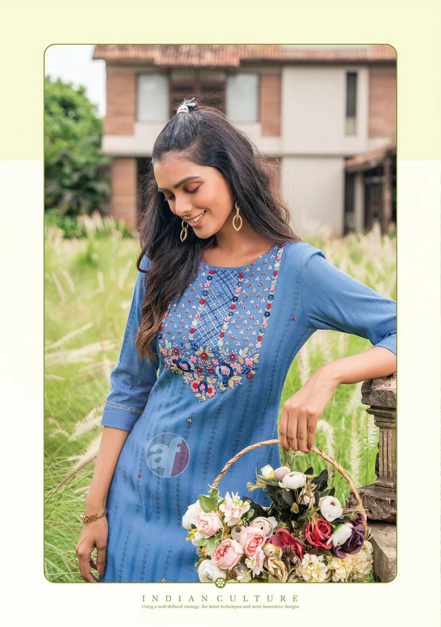Rayon Kurti - Stylish and Elegant Rayon Embroidery Work Kurtis