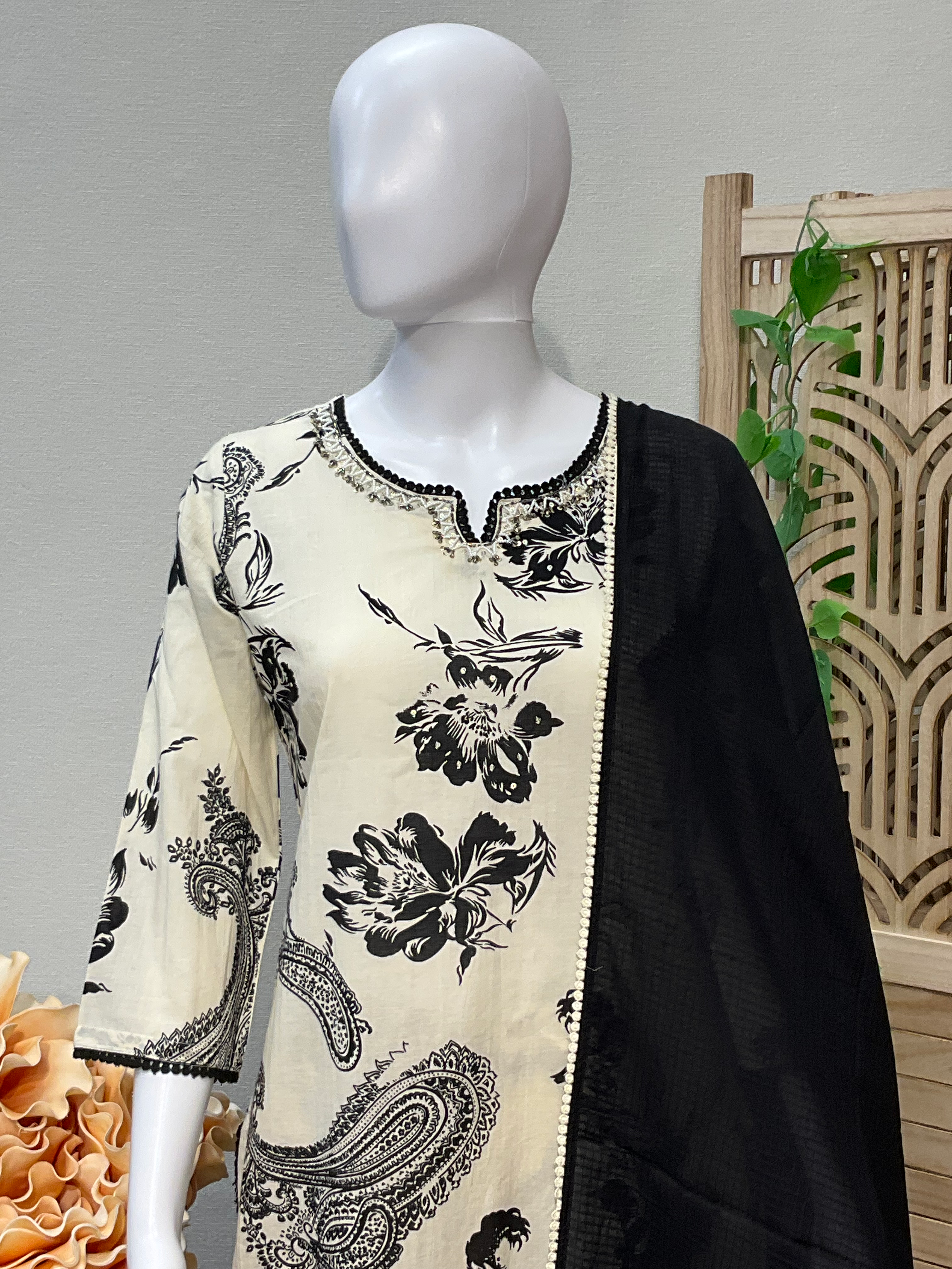 Half White -Pure cotton Kurti set with Embroidery work image 2