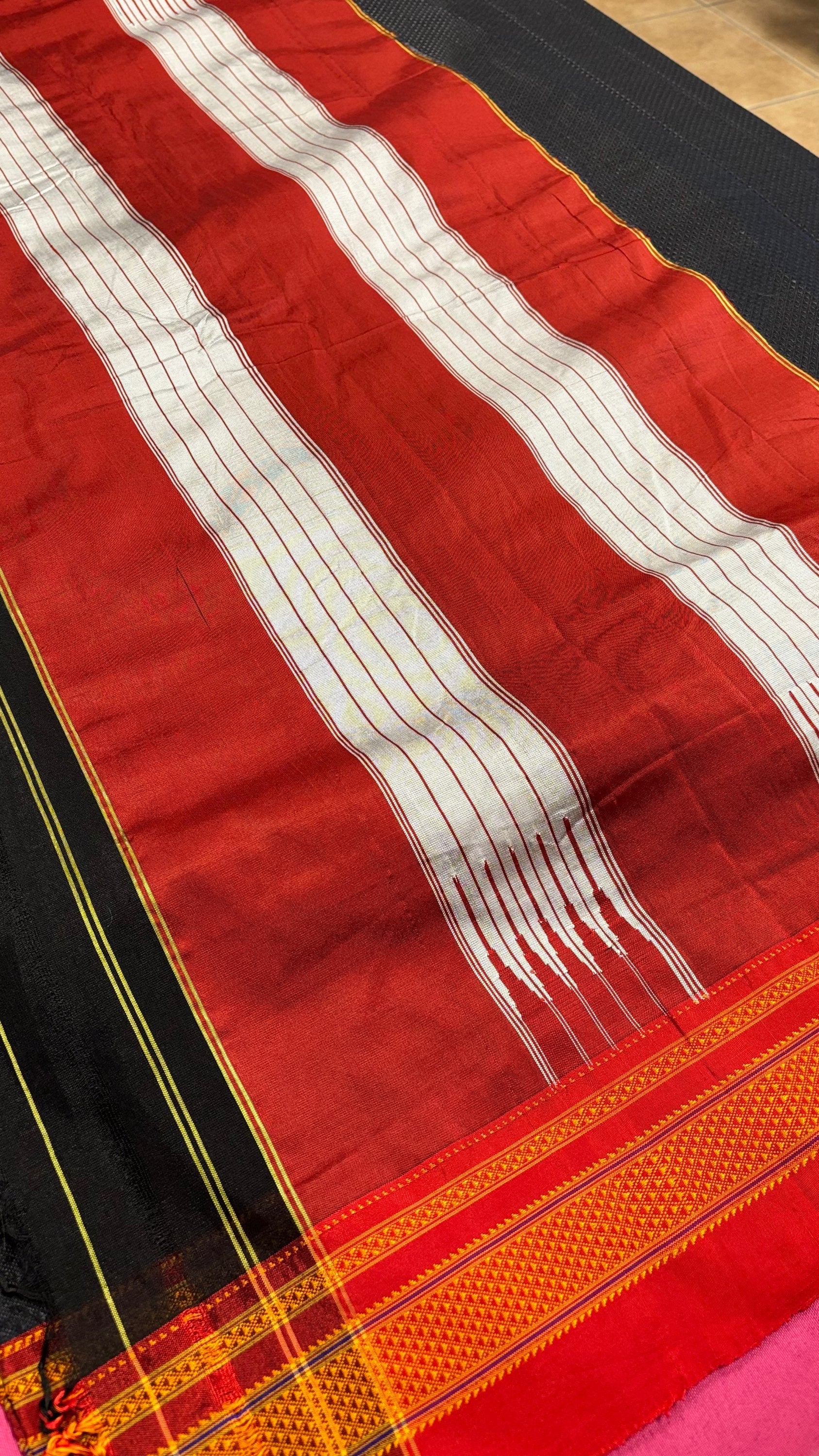 Khun black saree- Traditional Marathi Khun Saree in Black with Fall pico image 2