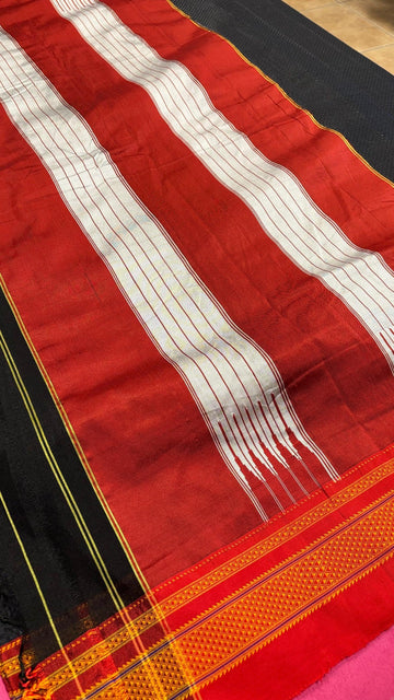 Khun Black Saree - Traditional Marathi Khun Saree with Fall Pico Done