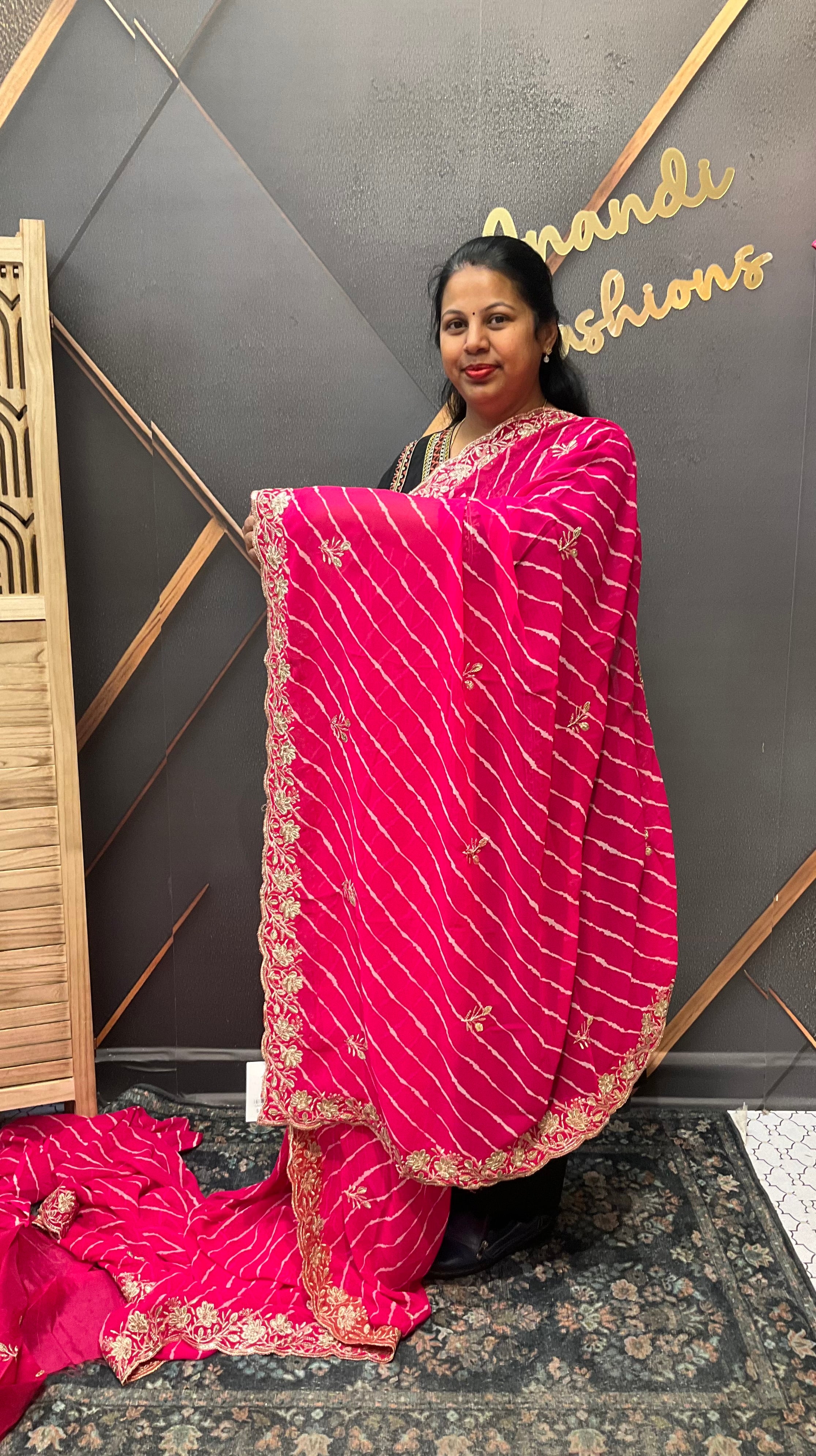 Pink Leheriya Saree