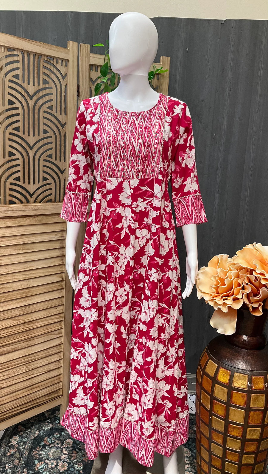 Pink Pure Cotton Anarkali Kurti - Comfortable Ethnic Wear for Women